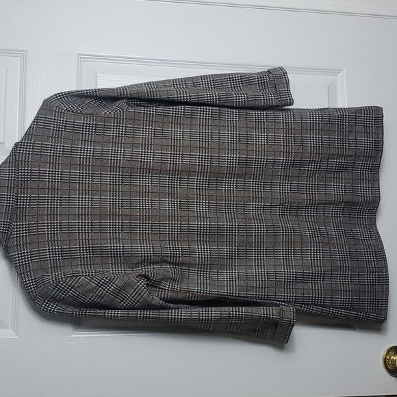 Eclipse Lapel Colar Folding Sleeve Open Front Plaid Blazer Brown Size Small - Picture 6 of 12